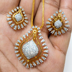 Drop Shape American Diamond Pendant Set (with Earrings & Chain)
