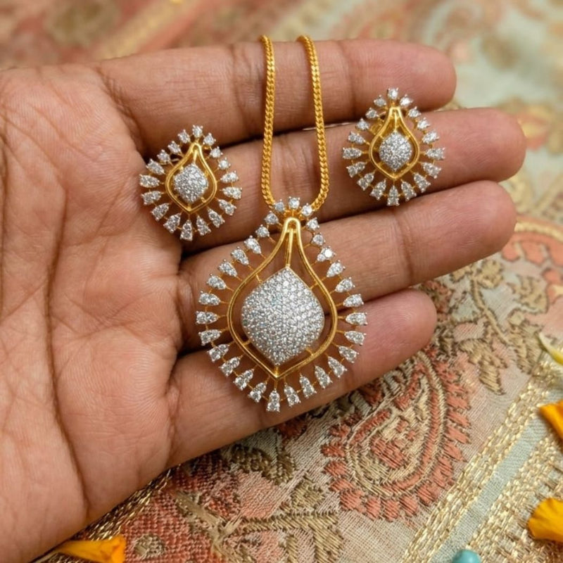 Drop Shape American Diamond Pendant Set (with Earrings & Chain)